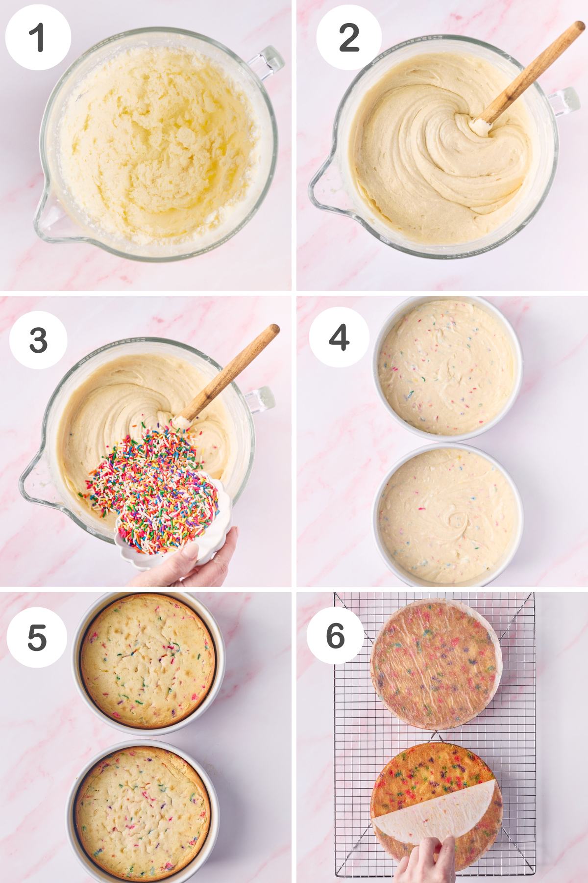 numbered step by step photos showing how to make this cake