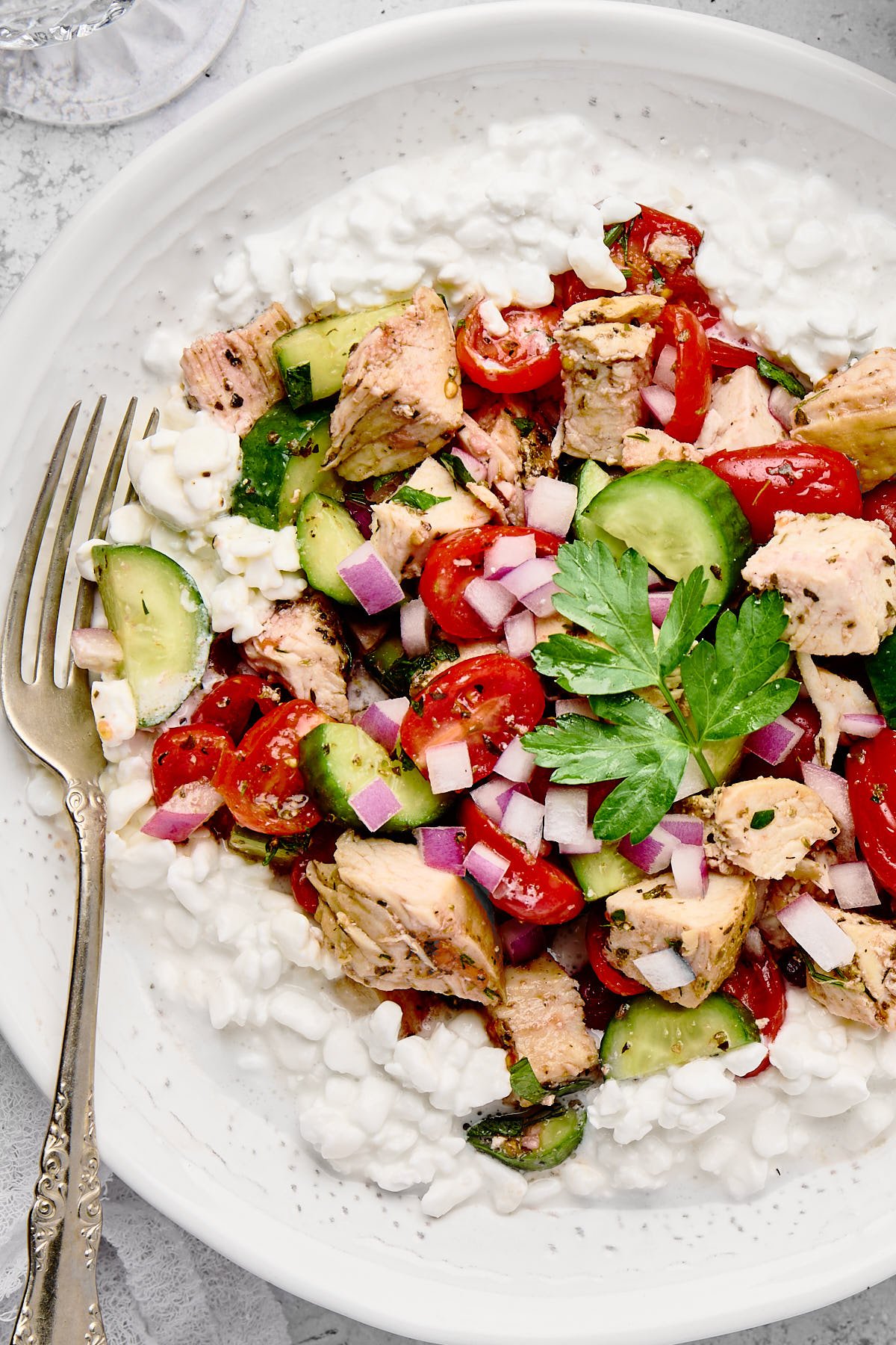 chicken salad over cottage cheese