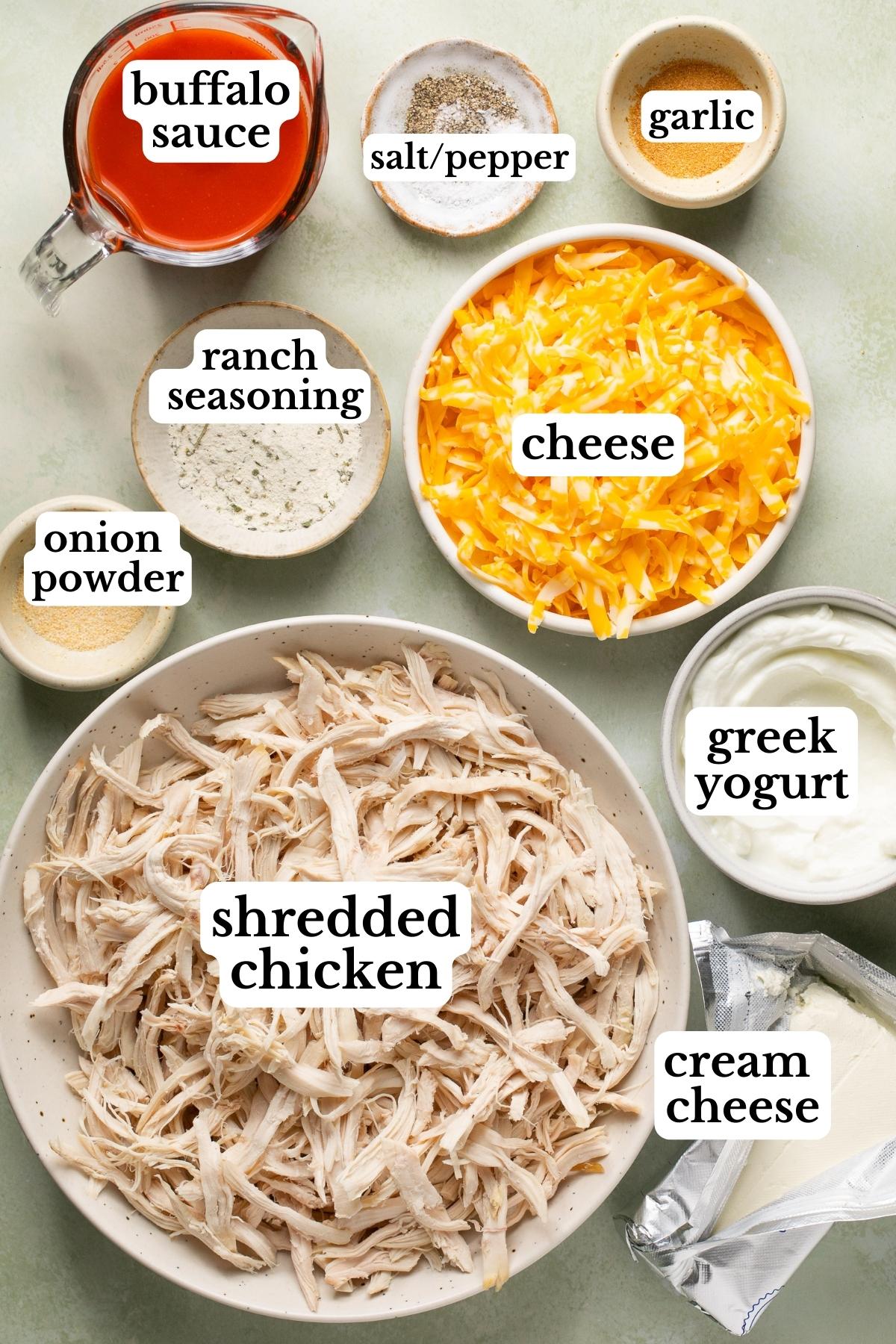 recipe ingredients in small bowls and labeled