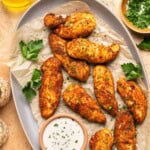 crispy air fryer chicken tenders on a serving platter