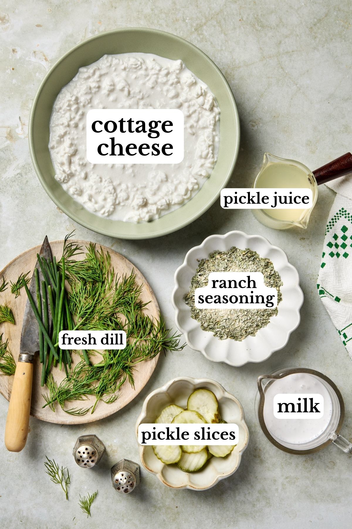 recipe ingredients in small bowls and labeled