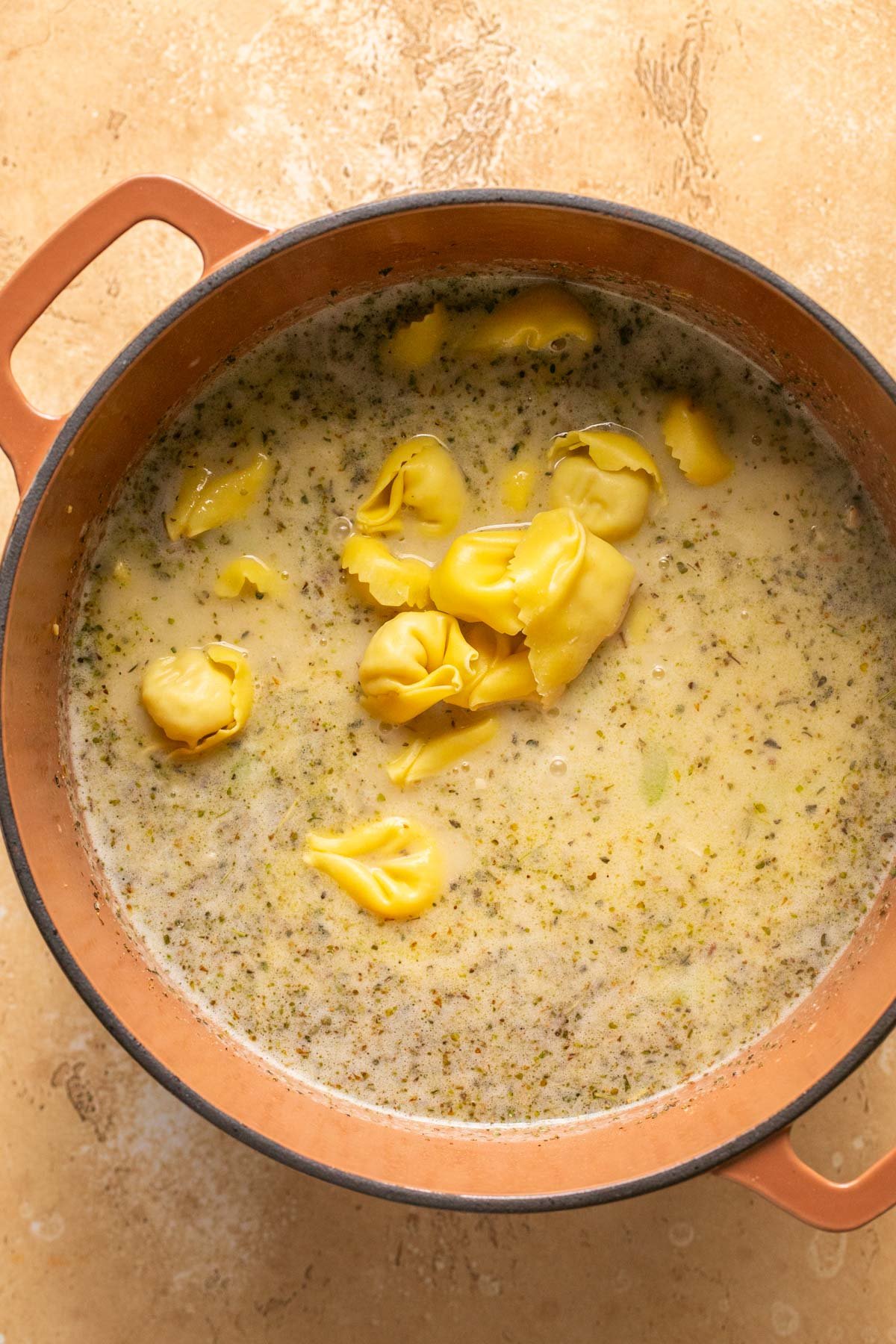 stirring in the tortellini 