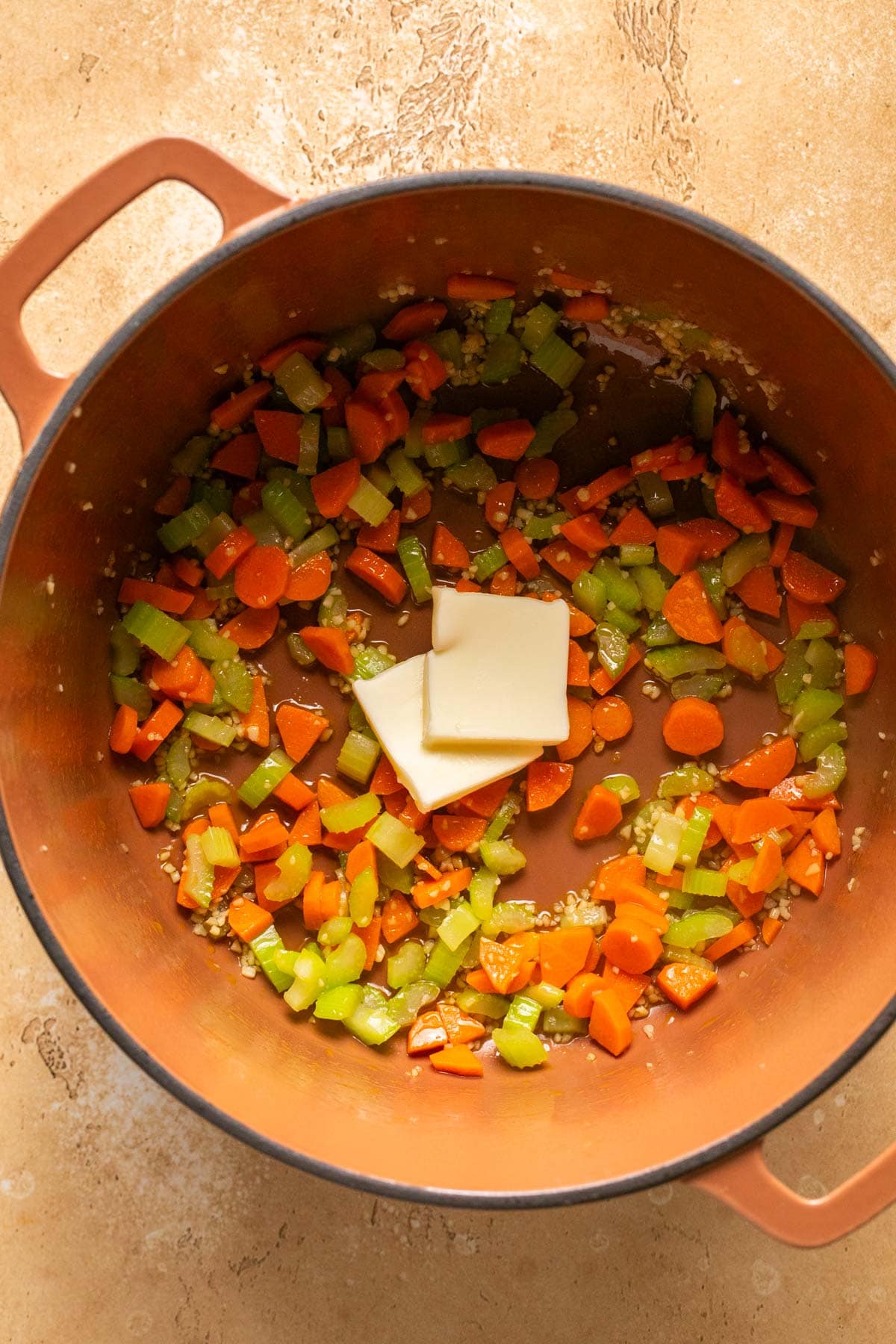 veggies and butter in a large pot