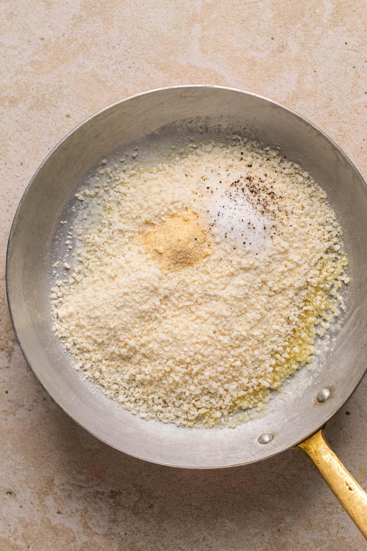 toasting breadcrumbs in a skillet