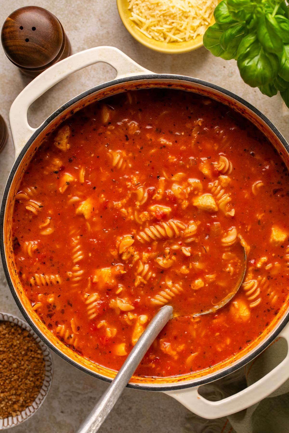 pasta cooking in a soup pot