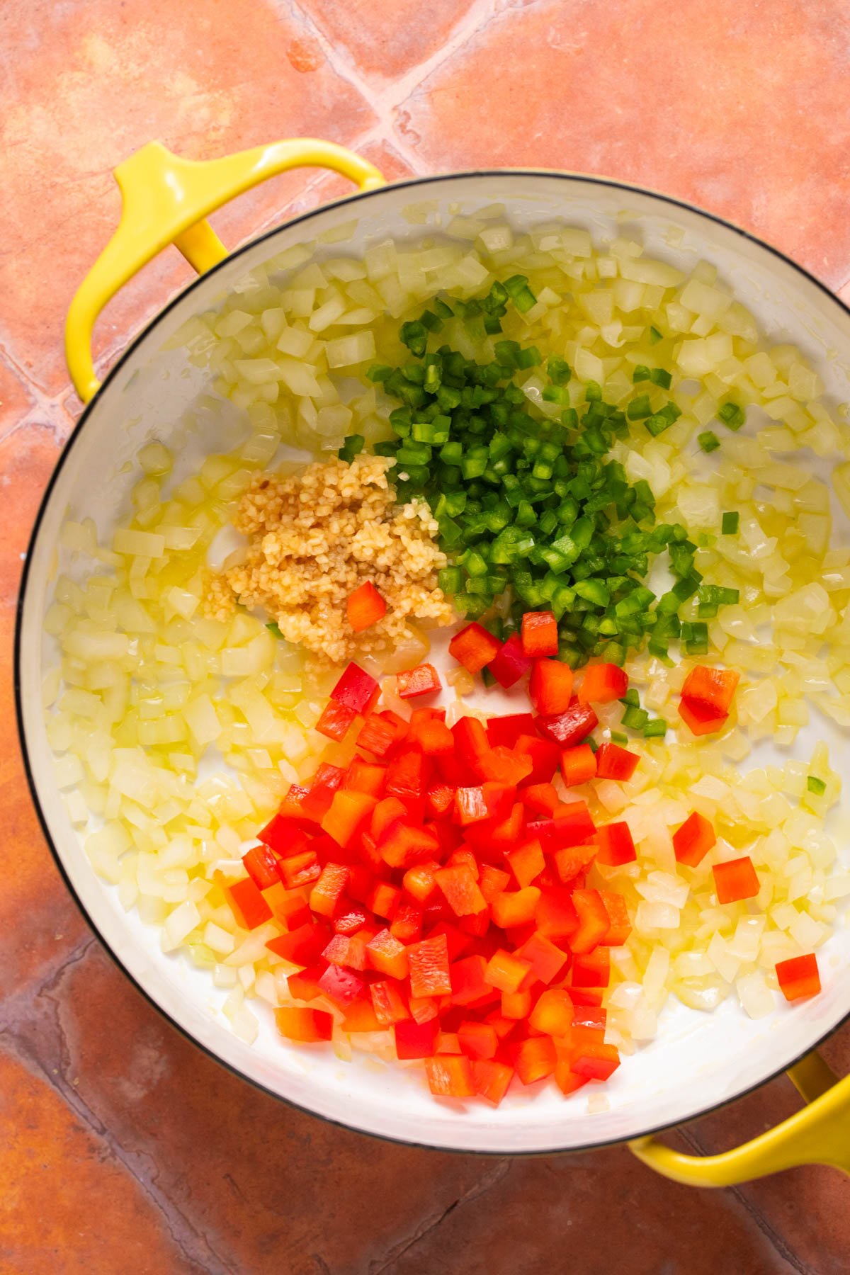 a skillet filled with veggies