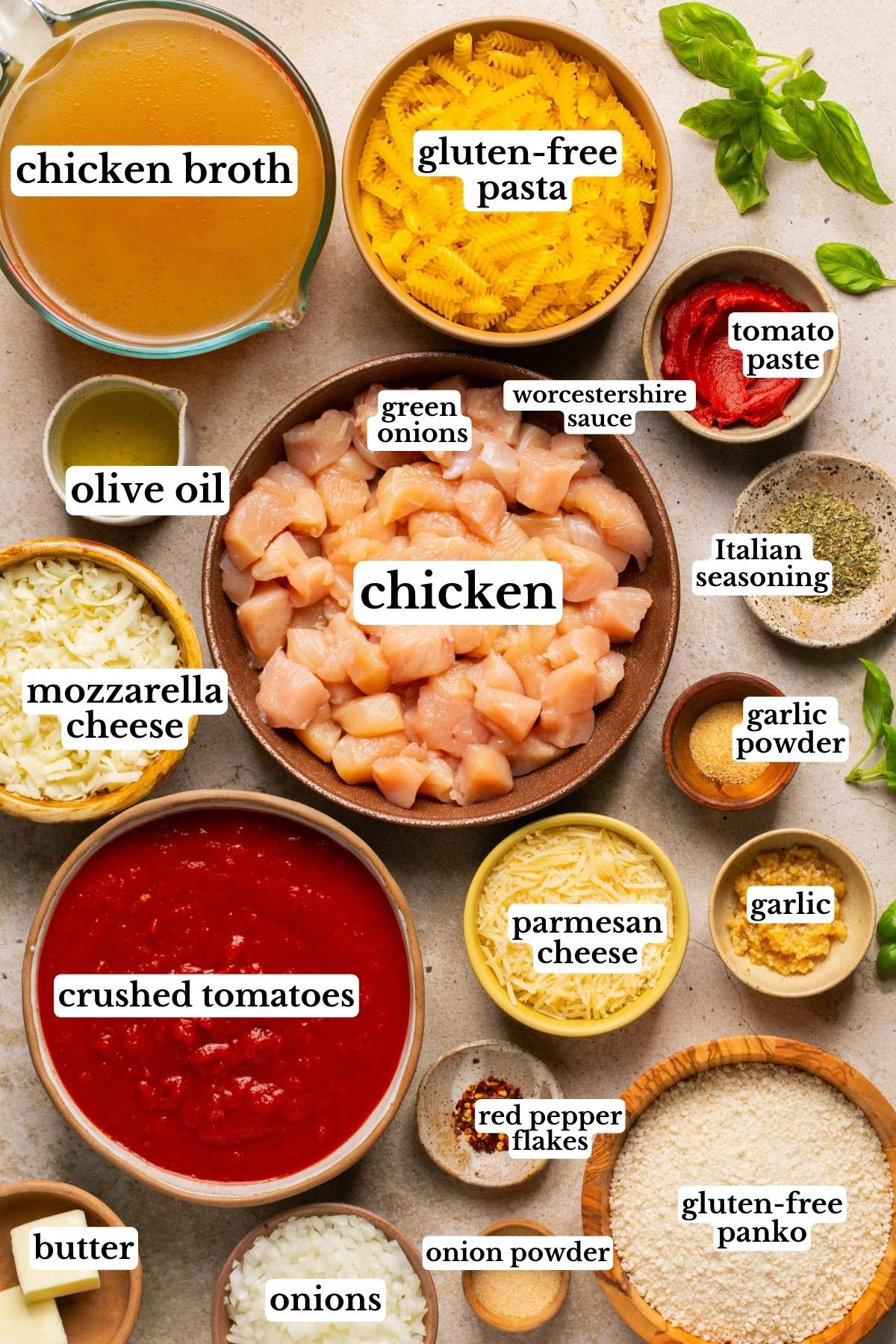 recipe ingredients on a white surface and labeled 