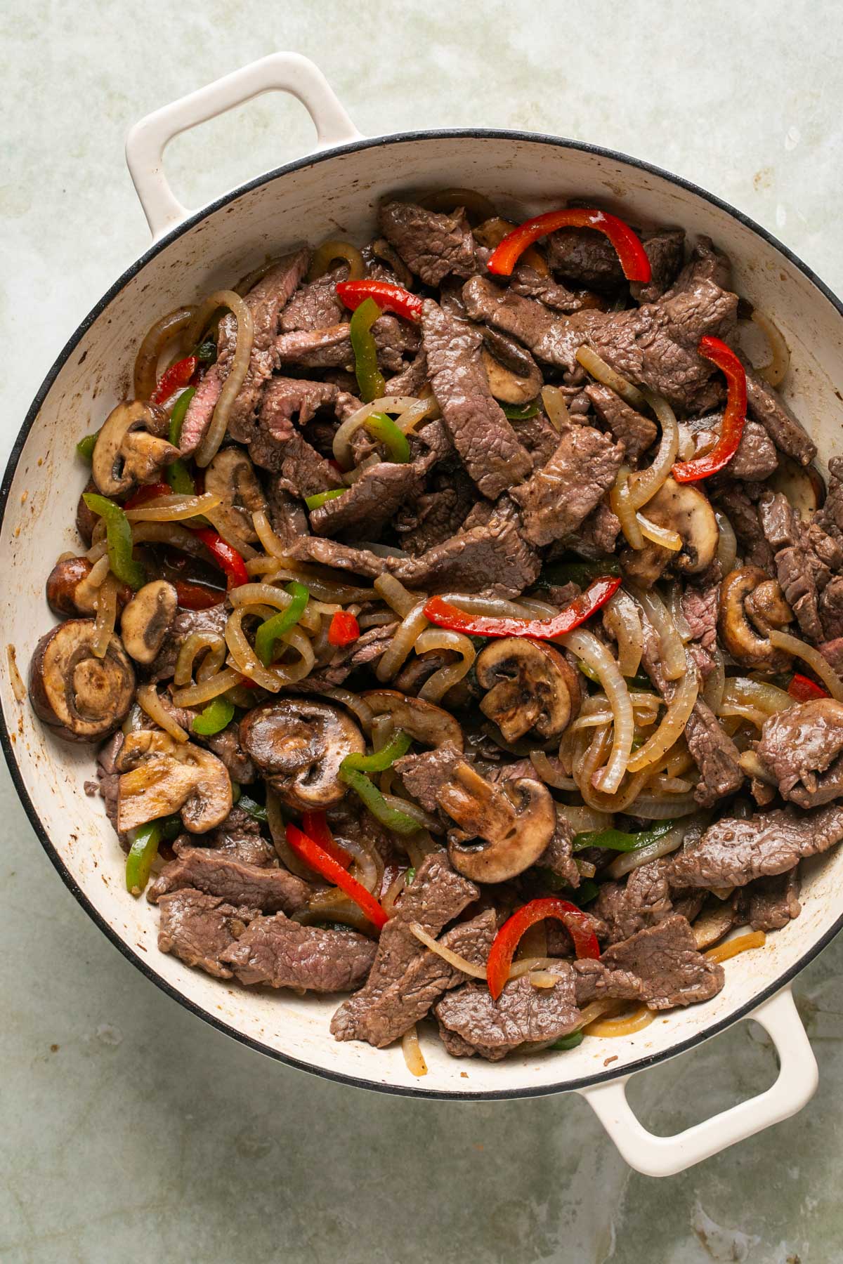 meat and veggies in a skillet