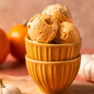 three scoops of high protein ice cream in a bowl