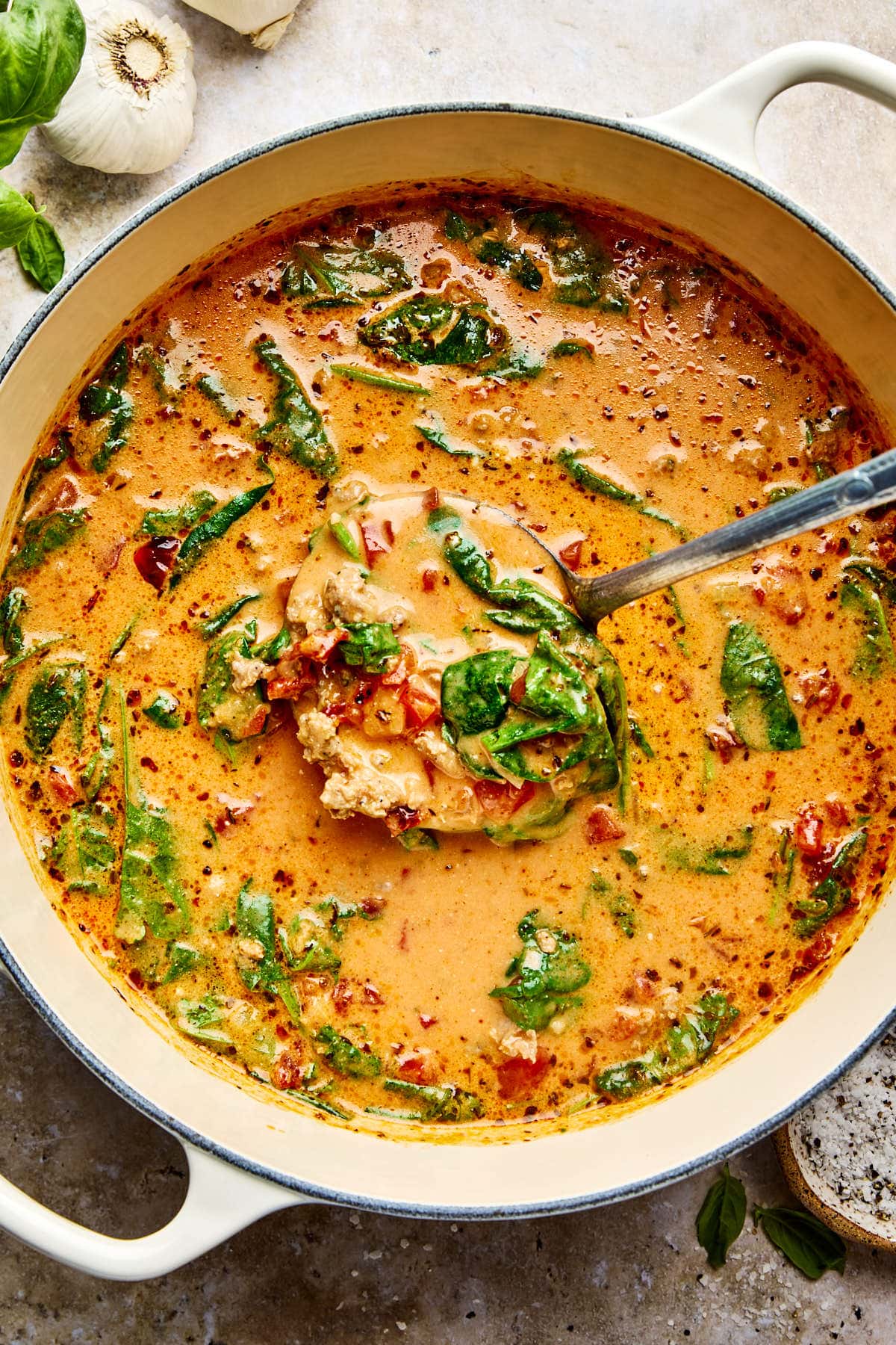 a large soup pot filled with the finished soup. 