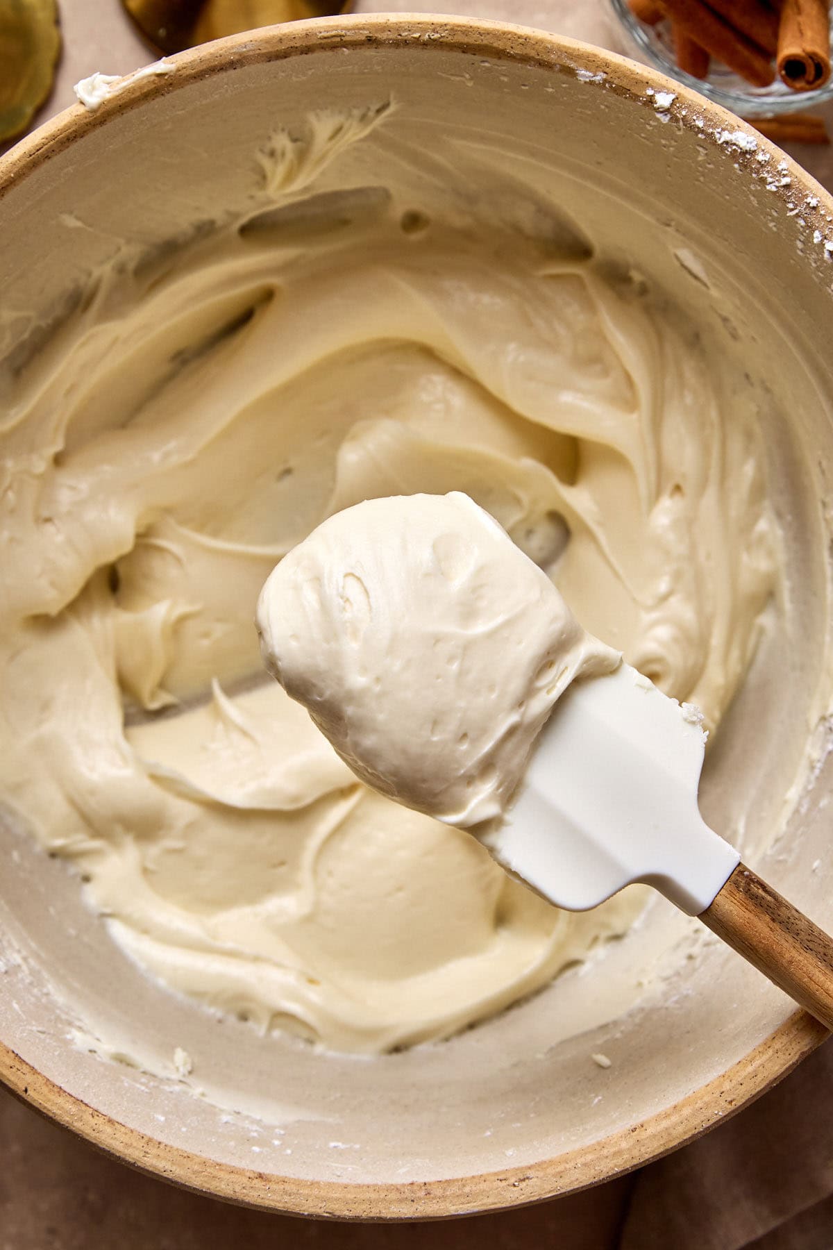 cream cheese icing in a bowl 