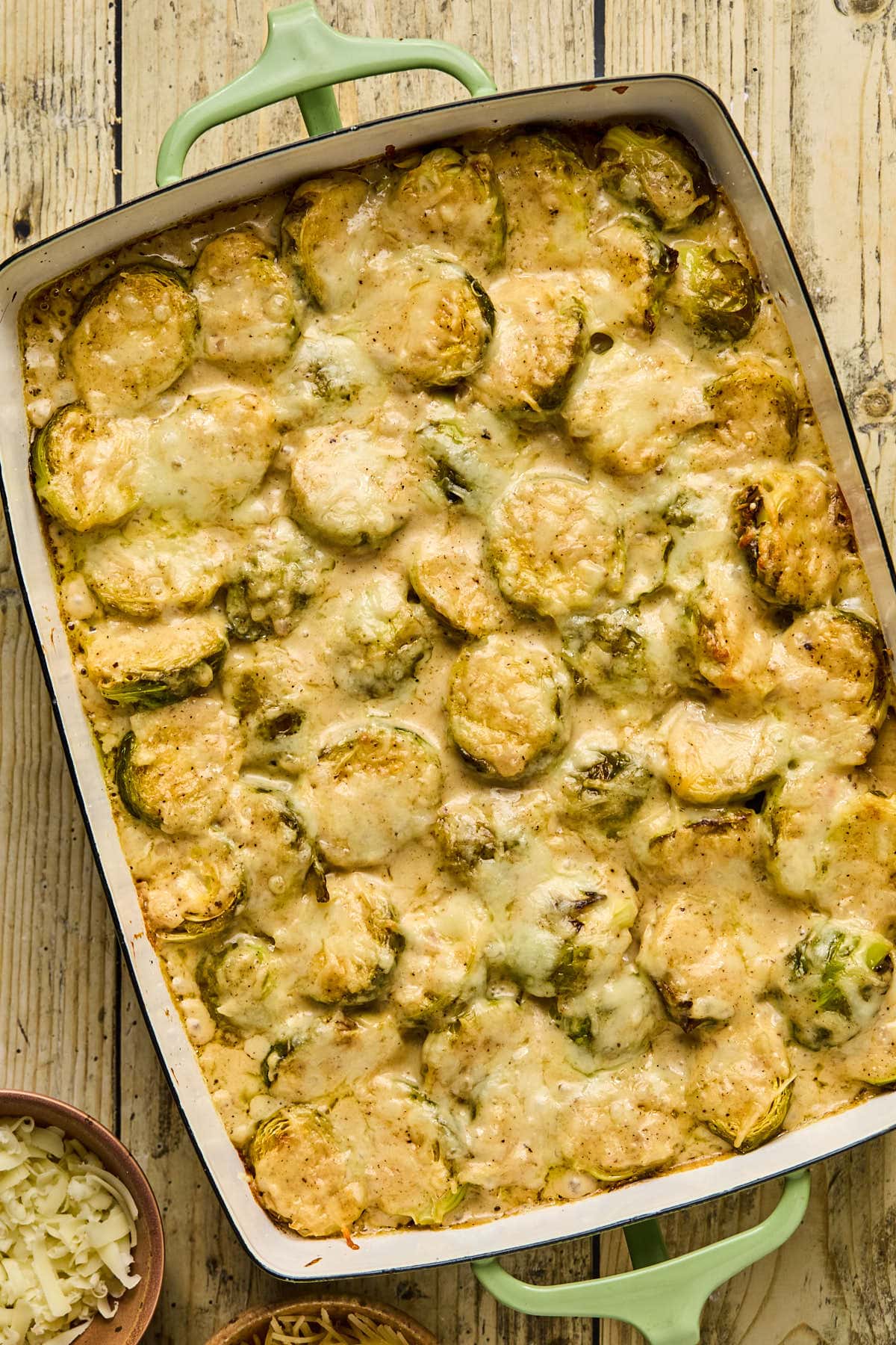 baked brussels sprouts gratin a baking dish 