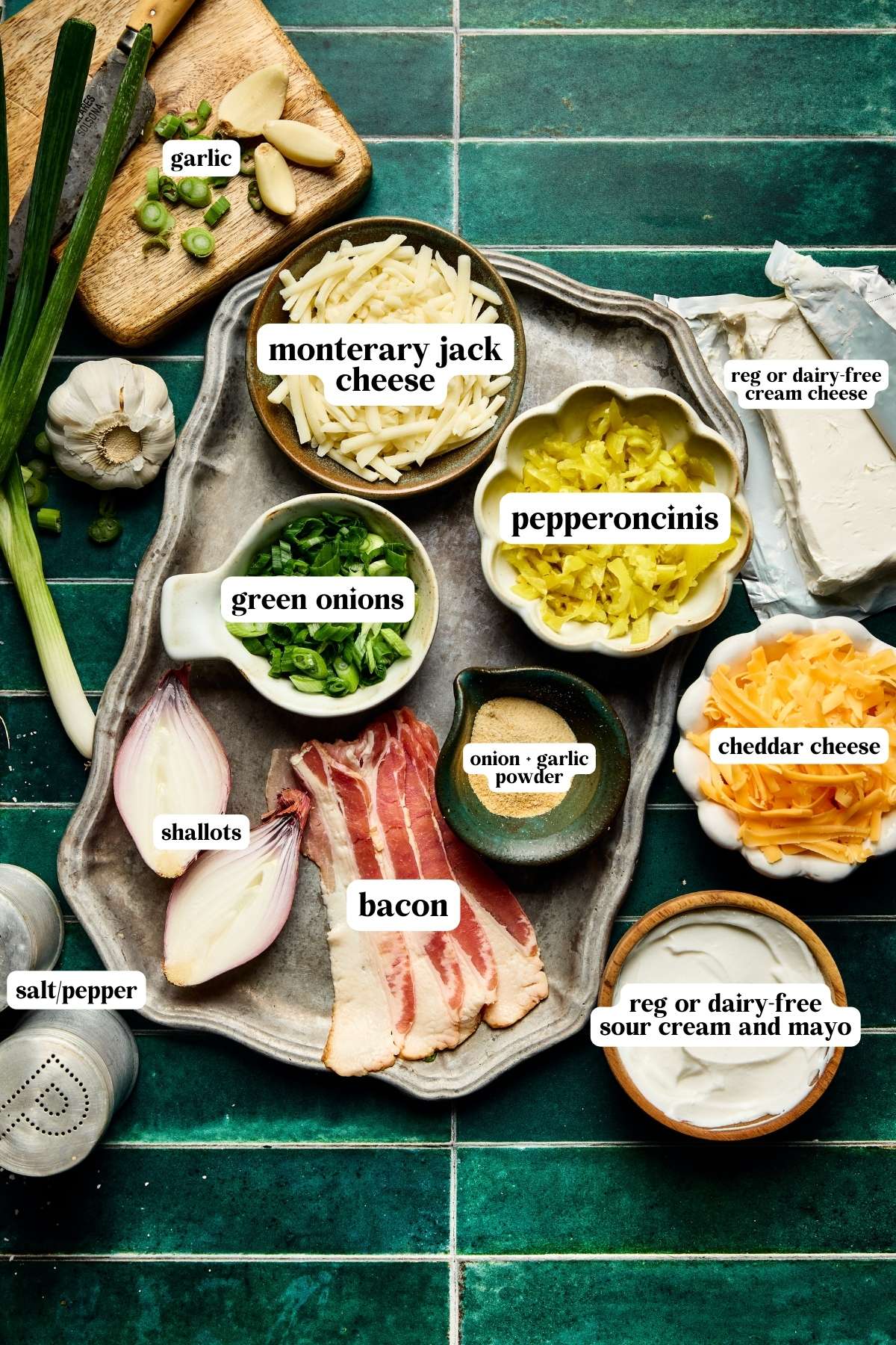 recipe ingredients in small bowls and labeled. 