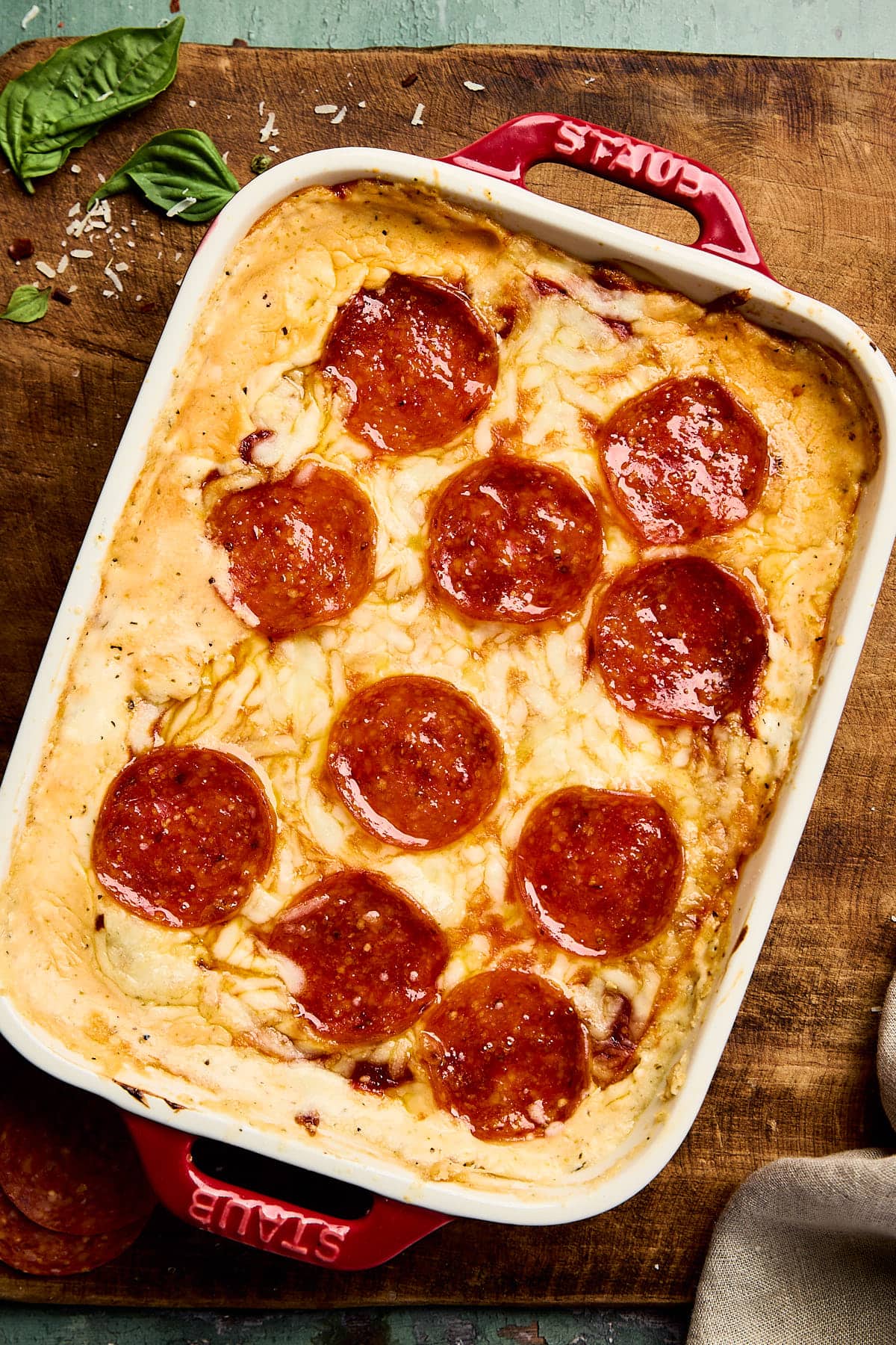 baked pizza dip right out of the oven 