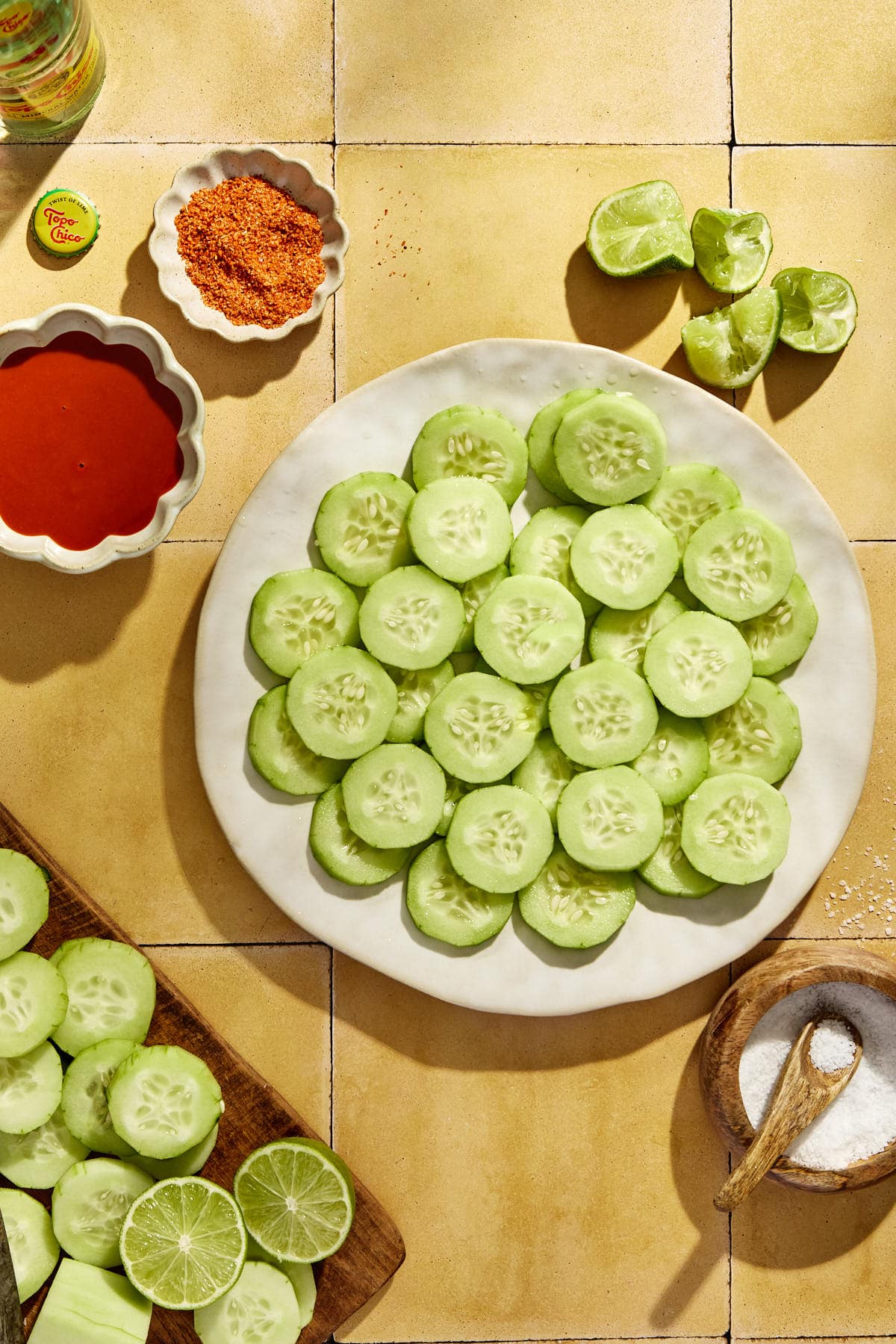 sliced cucumbers on a white plate 