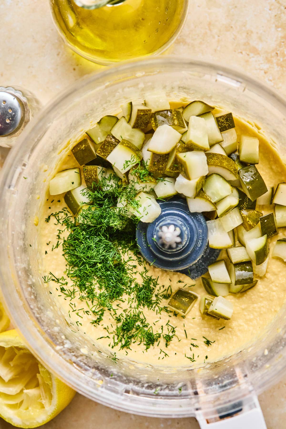 ingredients in a food processor before being blended together