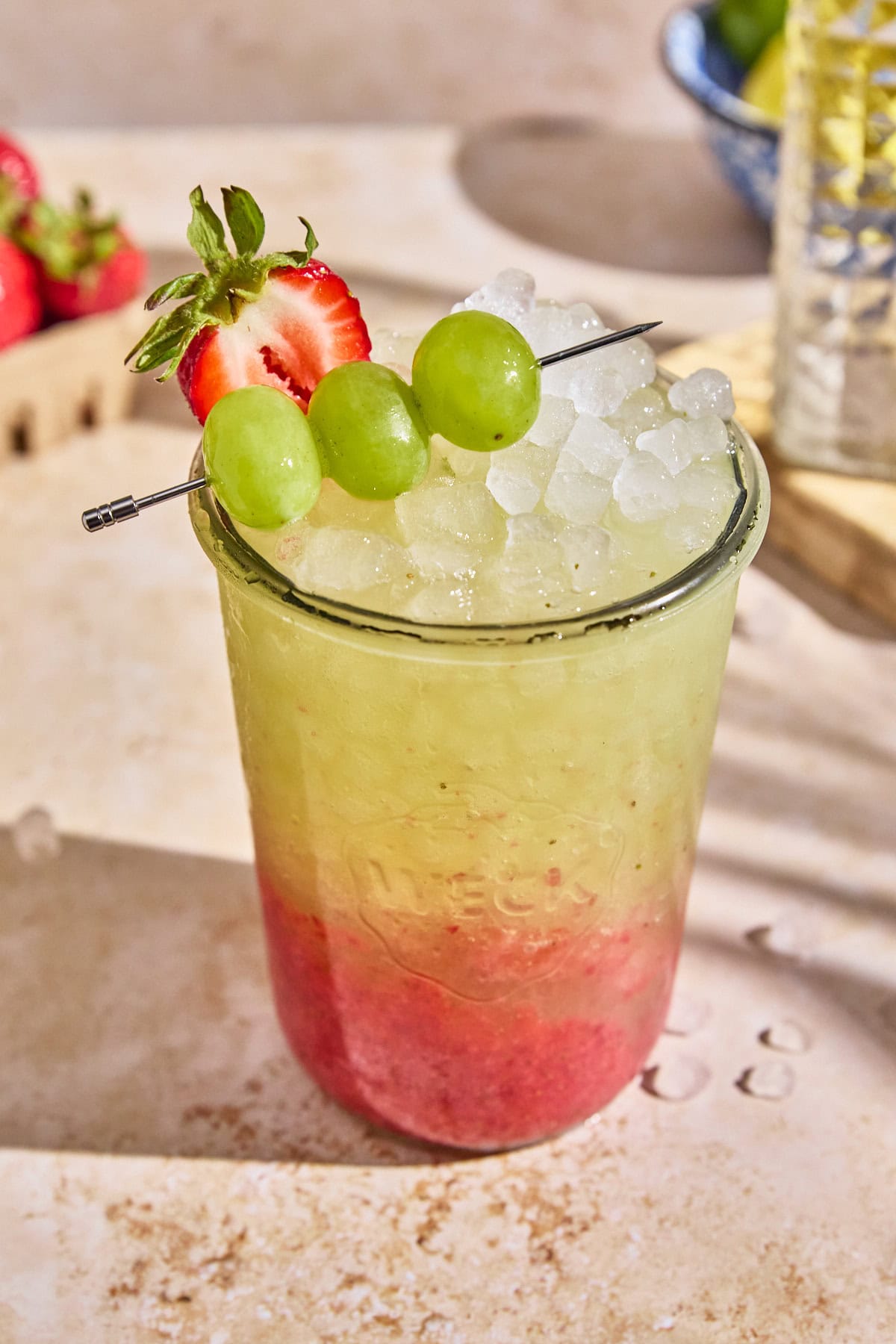 cotton candy grape and strawberry gatorade in a mason jar