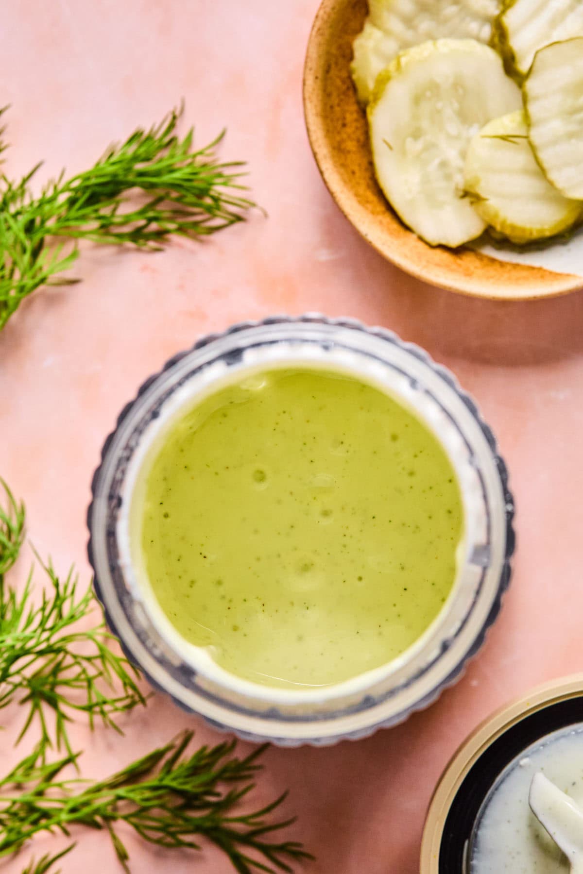 dill pickle ranch blended in a tall jar