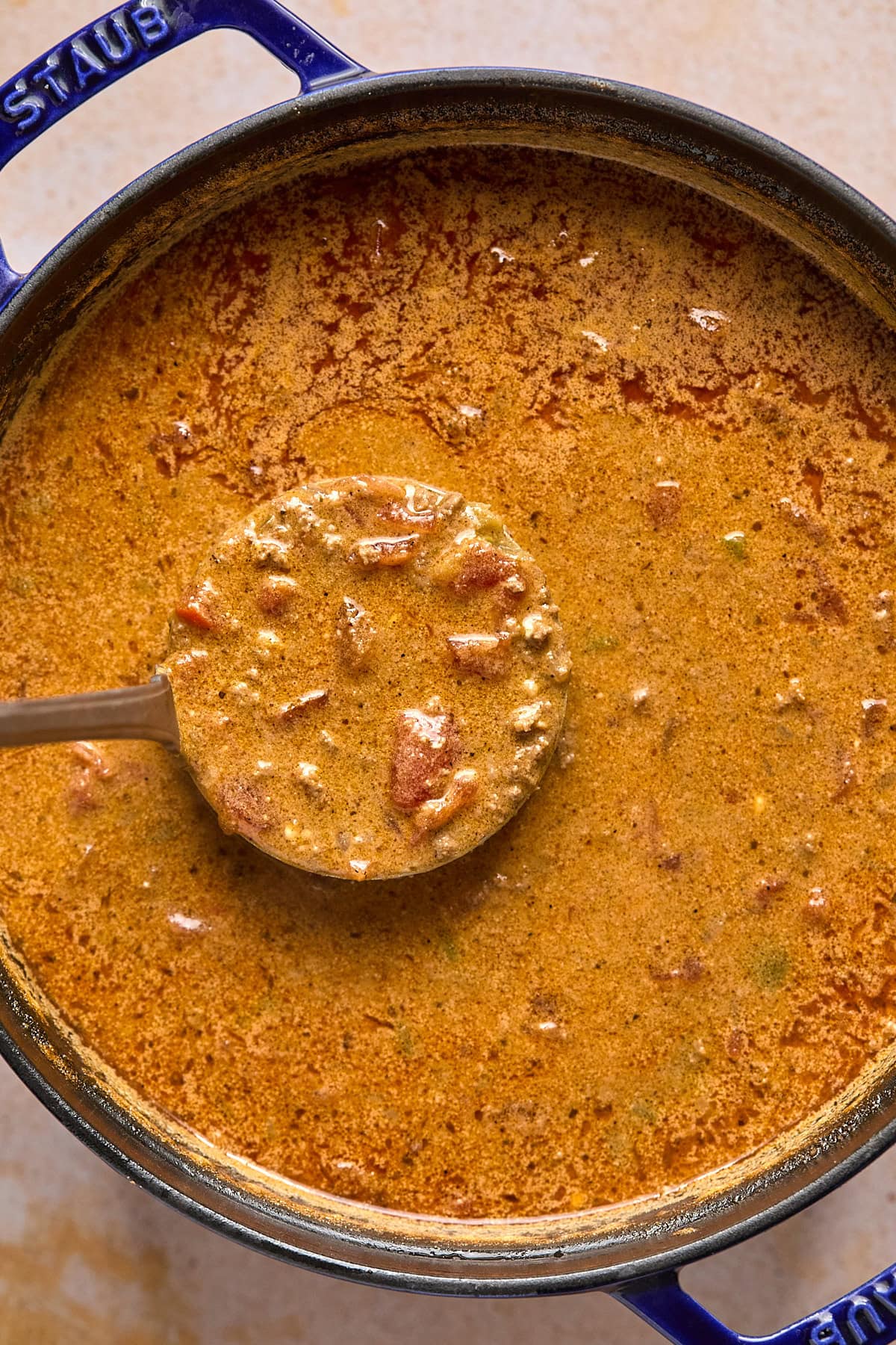 Cream cheese and coconut milk melted into the taco soup for a rich, creamy texture.