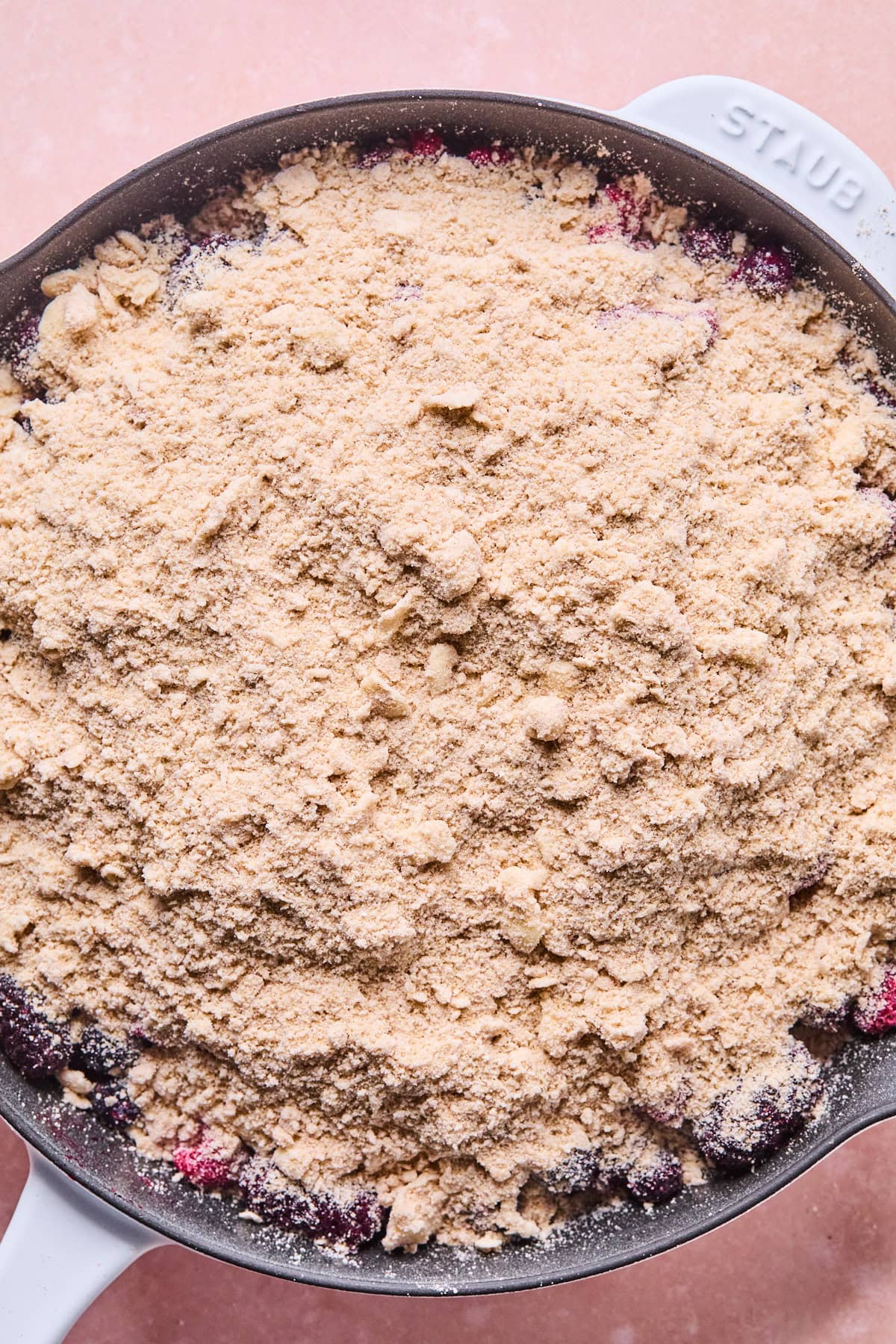 the berries with the crumble mixute ready to go in the oven
