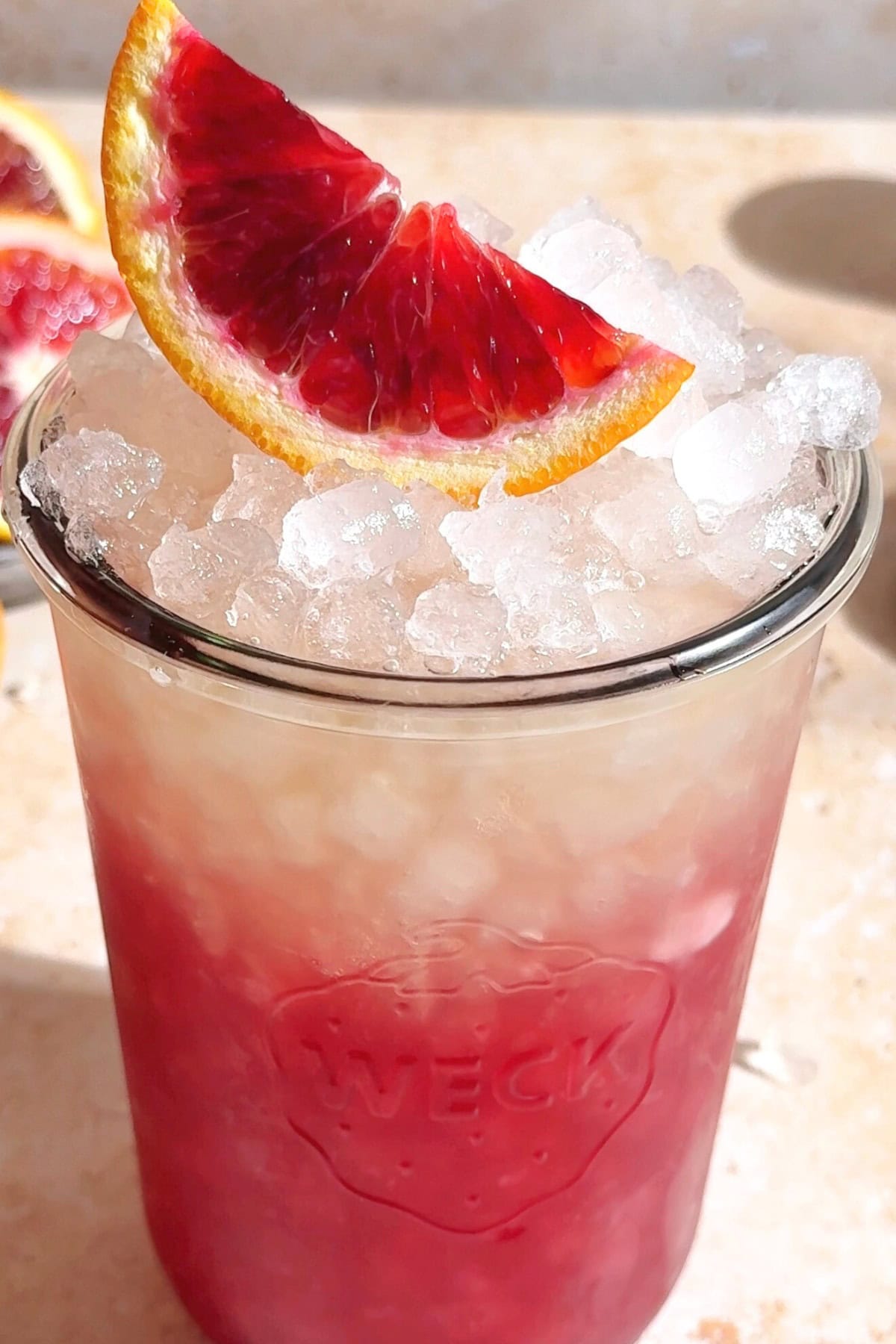 A close up of the blood orange homemade gatorade