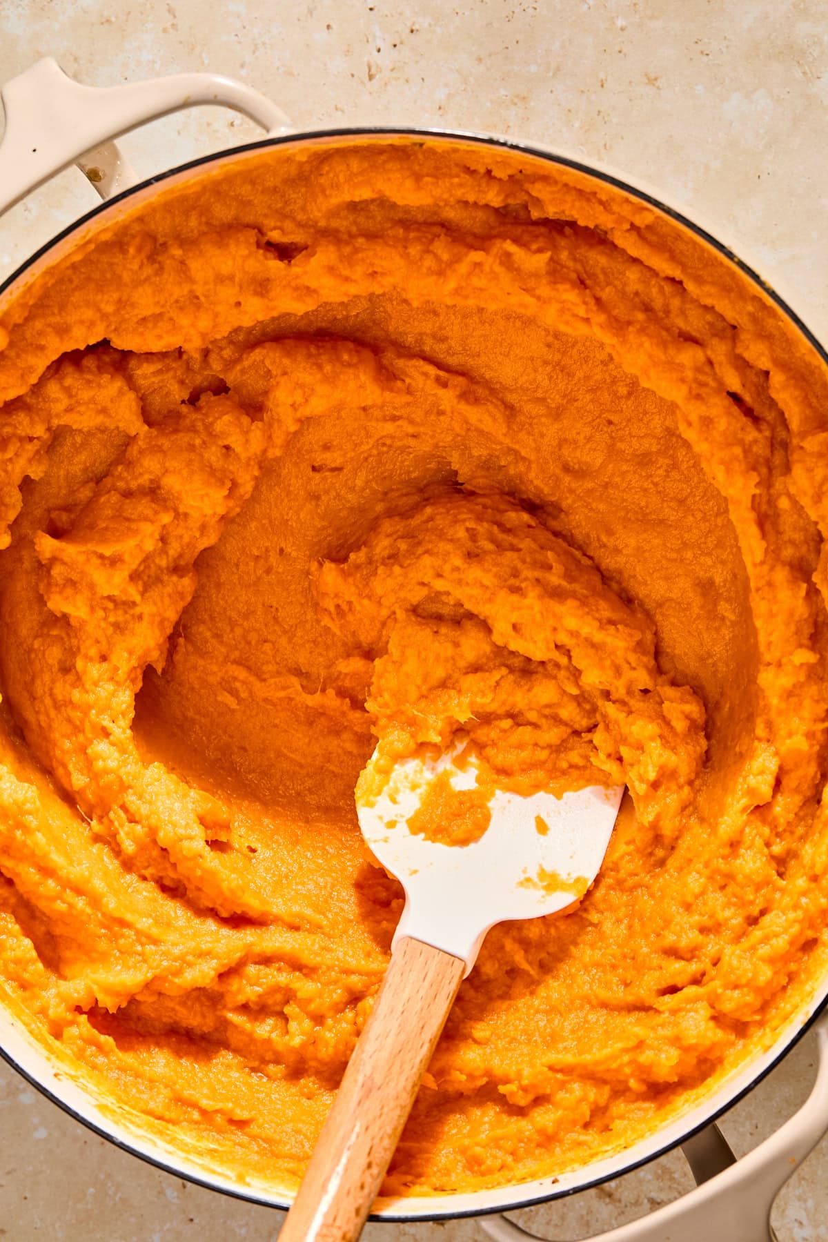 The sweet potato casserole filling resting before adding eggs and combining.